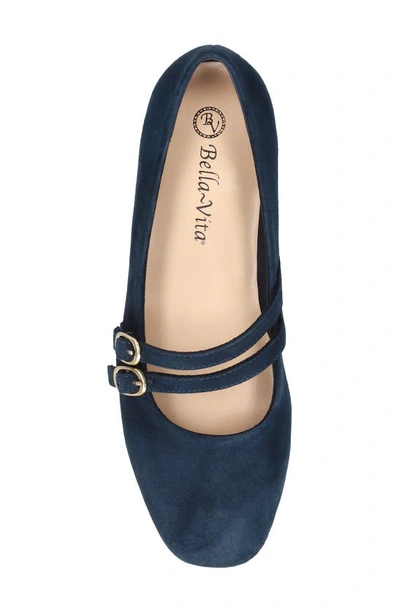 Shop Bella Vita Davenport Double Strap Mary Jane In Navy Suede Leather