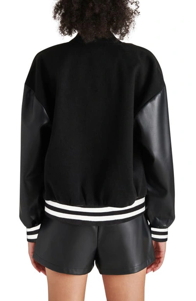 Steve Madden Alexander Faux Leather Sleeve Varsity Jacket In Black