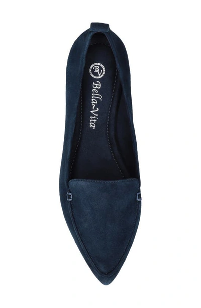 Bella Vita Alessi Pointed Toe Loafer In Navy Suede Leather