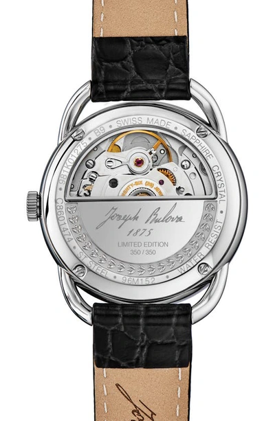 Bulova Joseph  Commodore Leather Strap Watch In Silverone