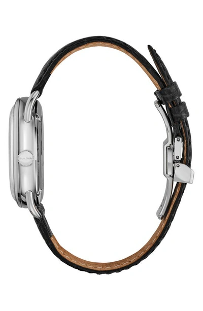 Bulova Joseph  Commodore Leather Strap Watch In Silverone