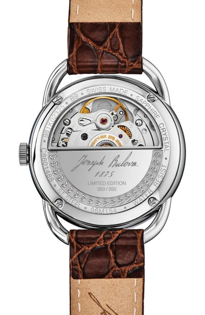 Bulova Joseph  Commodore Leather Strap Watch In Silverone