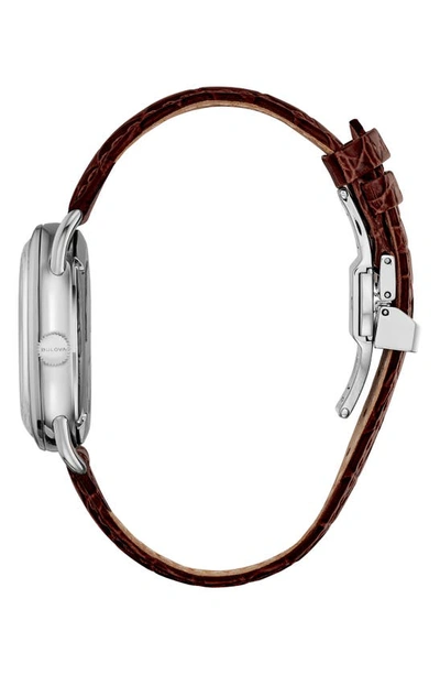 Bulova Joseph  Commodore Leather Strap Watch In Silverone