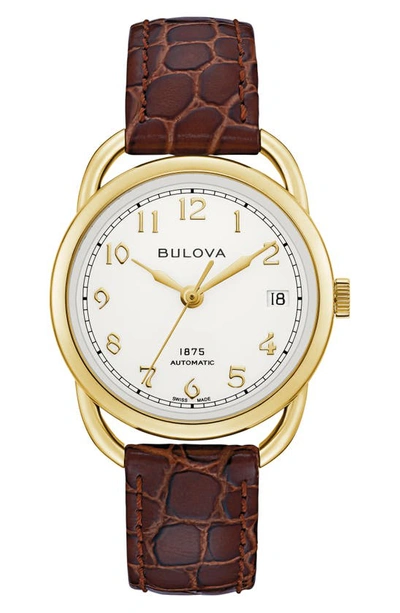 Shop Bulova Joseph  Commodore Leather Strap Watch, 34.4mm In Goldone