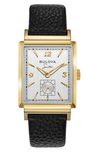Shop Bulova Frank Sinatra My Way Leather Strap Watch, 29.5mm In Goldone
