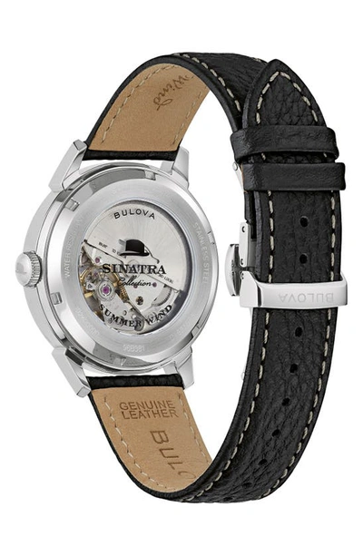 Bulova Men's Frank Sinatra Summer Wind Automatic Black Leather Strap Watch 40mm In Silverone