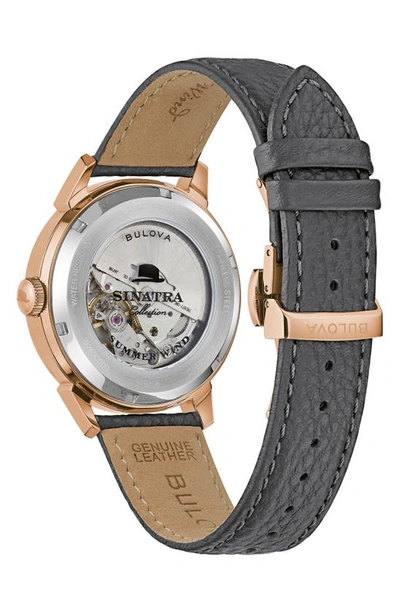 Bulova Men's Frank Sinatra Summer Wind Automatic Gray Leather Strap Watch 40mm In Rose Goldone
