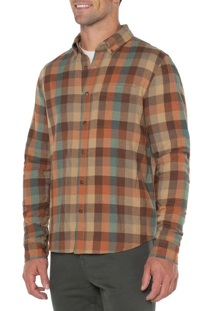 Shop Liverpool Los Angeles Plaid Button-down Shirt In Teal/ Rust Multi