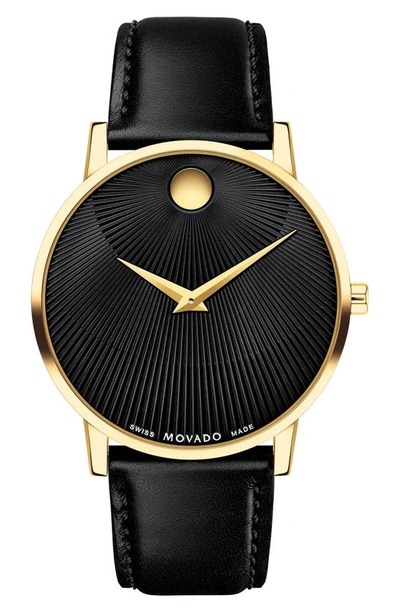 Shop Movado Museum Classic Leather Strap Watch, 40mm In Black