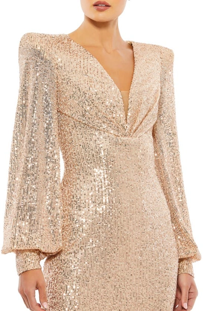 Shop Mac Duggal Sequin Bishop Sleeve Cocktail Dress In Rose Gold