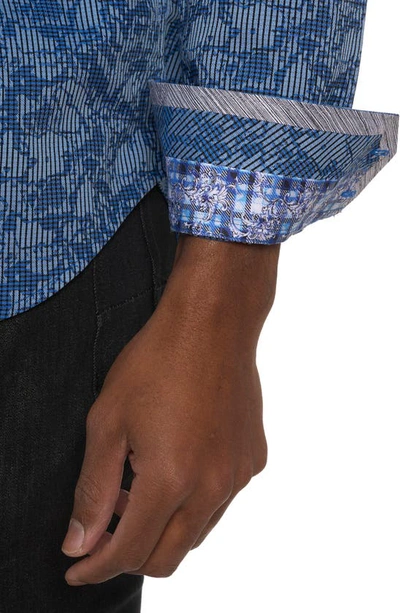 Shop Robert Graham Electric Slide Stretch Cotton Button-up Shirt In Medium Blue