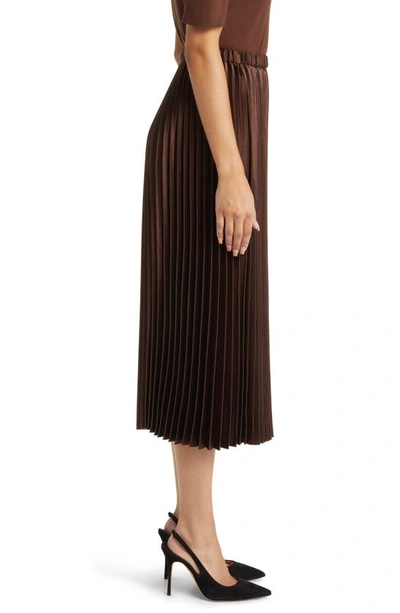 Shop Anne Klein Pleated Satin Skirt In Espresso