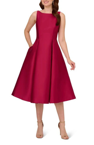 Sleeveless Mikado Fit Flare Midi Dress In Red Plum