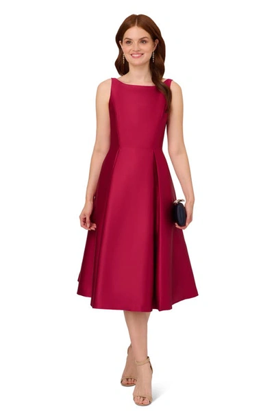 Adrianna Papell Sleeveless Mikado Fit & Flare Midi Dress In Red Plum