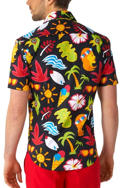 Shop Opposuits Tropical Thunder Stretch Short Sleeve Button-up Shirt In Black