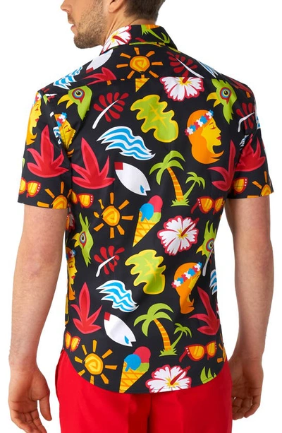 Opposuits Tropical Thunder Stretch Short Sleeve Button-up Shirt In Black