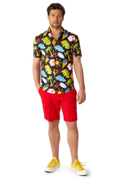Shop Opposuits Tropical Thunder Stretch Short Sleeve Button-up Shirt In Black