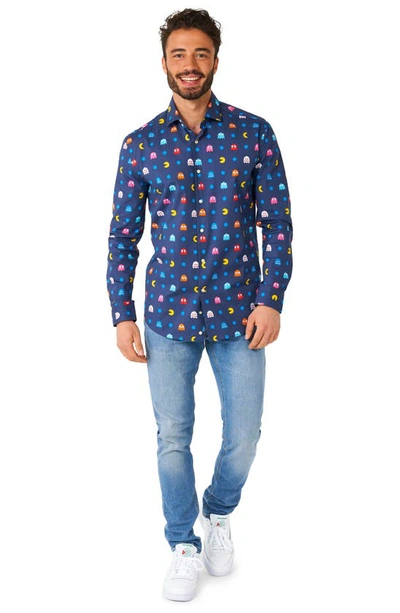 Shop Opposuits Pixel Pac-man™ Stretch Button-up Shirt In Blue