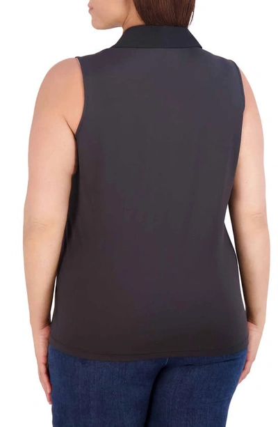 Foxcroft Mixed Media Sleeveless Button-up Shirt In Black