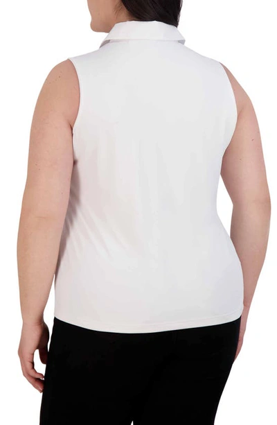 Foxcroft Mixed Media Sleeveless Button-up Shirt In White