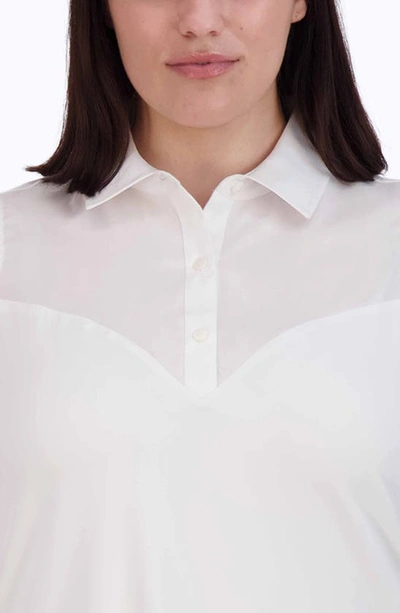 Foxcroft Mixed Media Sleeveless Button-up Shirt In White