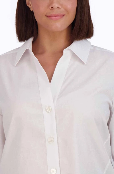 Shop Foxcroft Paityn Croc Jacquard Cotton Blend Button-up Shirt In White