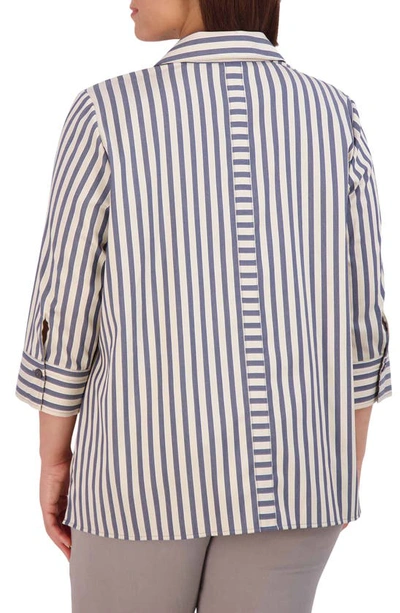 Shop Foxcroft Andie Stripe Cotton Blend Tunic Top In Navy/ Neutral