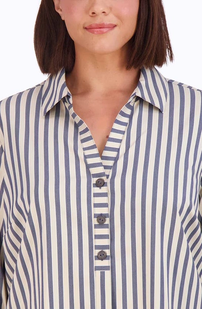 Shop Foxcroft Andie Stripe Cotton Blend Tunic Top In Navy/ Neutral