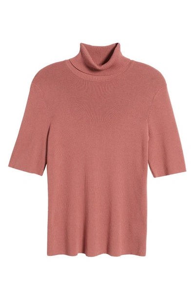Shop Anne Klein Short Sleeve Turtleneck Sweater In Rosestone