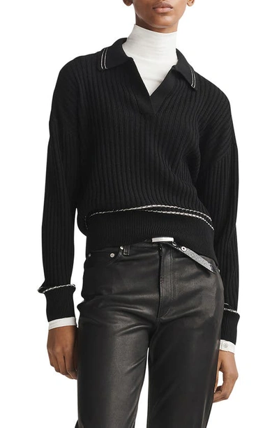 Shop Rag & Bone Monti Rib Polo Sweater In Black