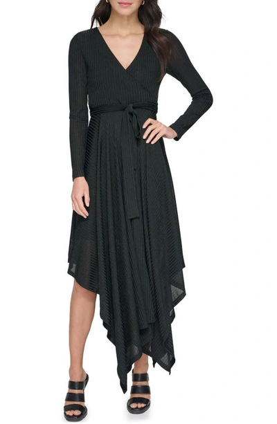 Shop Dkny Rib Belted Long Sleeve Hacci Sweater Dress In Black