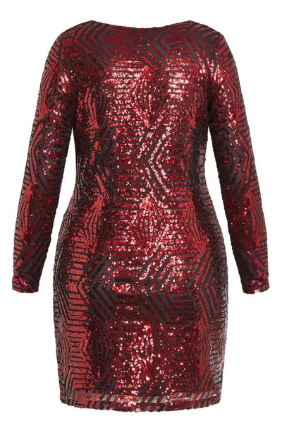 Shop City Chic Bright Lights Sequin Long Sleeve Dress In Ruby