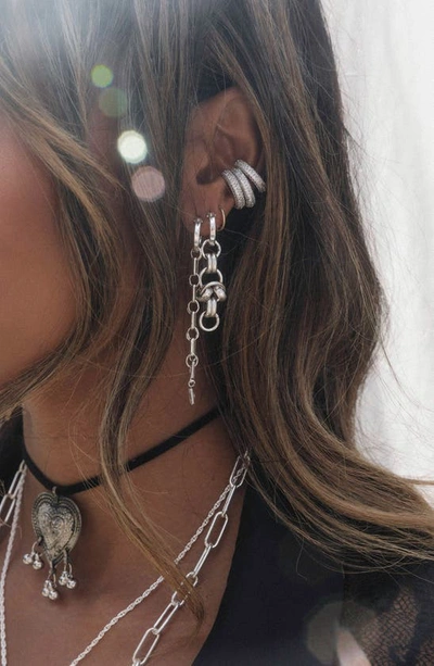 Shop Child Of Wild Pinto Chain Drop Huggie Hoop Earrings In Silver