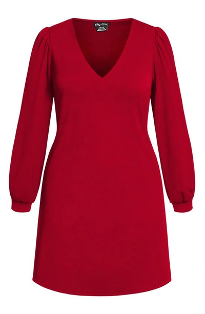 Shop City Chic Quiero Long Sleeve Shift Dress In True Red