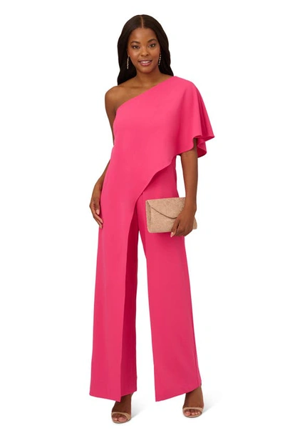 Shop Adrianna Papell One-shoulder Jumpsuit In Watermelon Bliss