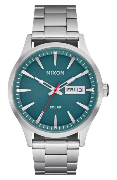 Shop Nixon Sentry Solar Bracelet Watch, 40mm In Silver / Jasper