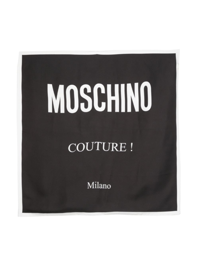 Shop Moschino Logo-print Silk Scarf In Black