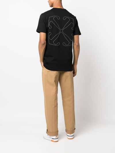 Shop Off-white Arrows-embroidered Cotton T-shirt In Black