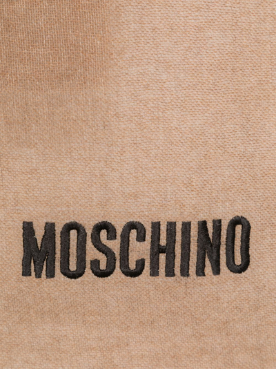 Shop Moschino Frayed-hem Cashmere Scarf In Brown