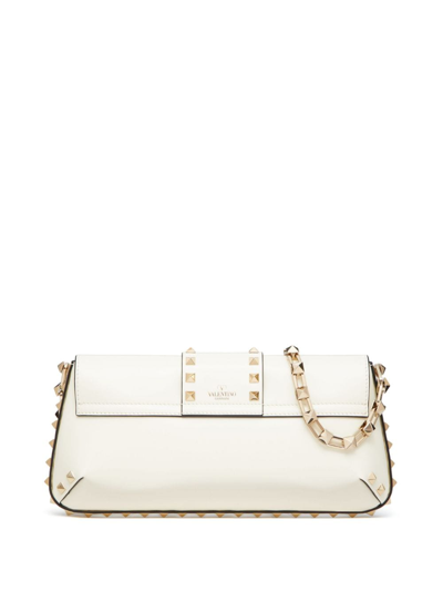 Shop Valentino Rockstud Brushed-leather Shoulder Bag In White