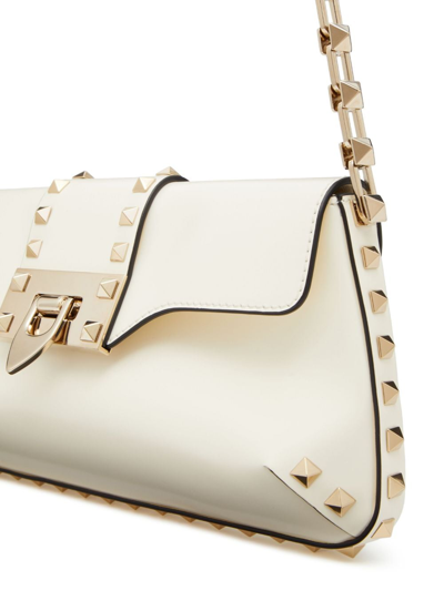 Shop Valentino Rockstud Brushed-leather Shoulder Bag In White