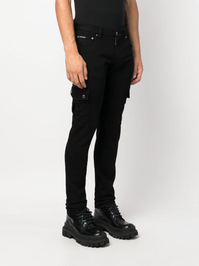 Shop Dolce & Gabbana Slim-cut Stretch Cargo Jeans In Black