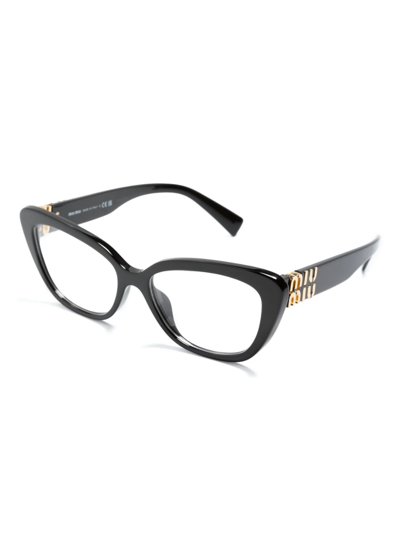 Shop Miu Miu Logo-detail Cat-eye Frame Glasses In Black