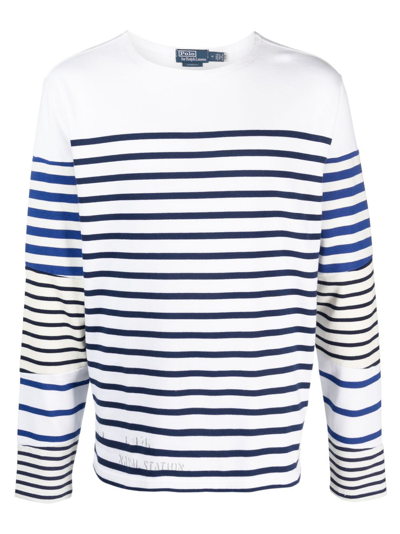 Shop Polo Ralph Lauren Striped Cotton Sweatshirt In White