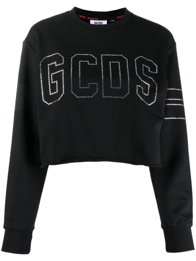 Shop Gcds Crystal-logo Cropped Jumper In Black