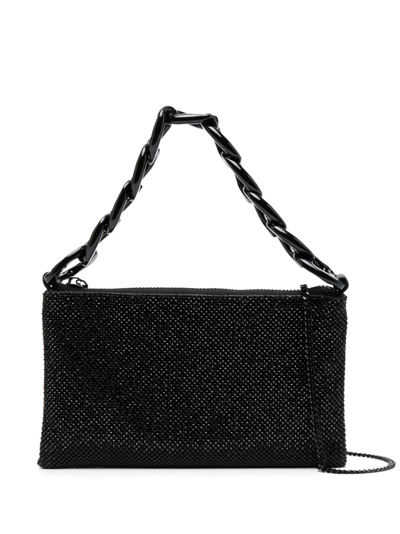 Shop Patrizia Pepe Maxichain Rhinestone Clutch Bag In Black