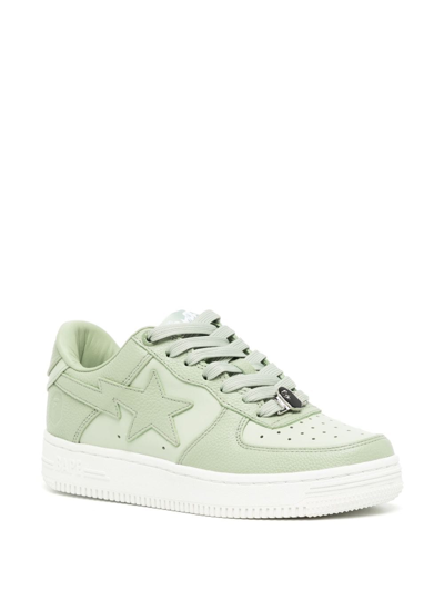 Shop A Bathing Ape Logo-patch Leather Sneakers In Green