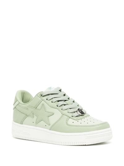 A Bathing Ape Logo-patch Leather Sneakers In Green