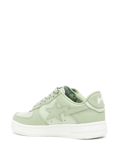A Bathing Ape Logo-patch Leather Sneakers In Green