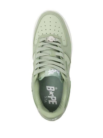 A Bathing Ape Logo-patch Leather Sneakers In Green